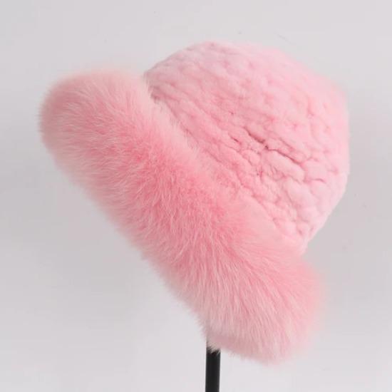 Women Luxury Winter Hat Real Rex Rabbit Fur Bomber Hats Lady Winter Genuine Fox Fur Cap Beanies Warm Soft Fluffy Natural Fur Hat