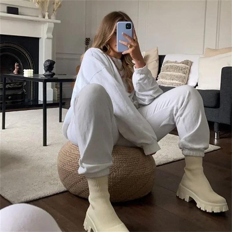 Fashion Women Boots White Platform Boots for Winter Autumn Botas Femininas Socks Ankle Boots Platform Shoes Women Heels Botines Mujer
