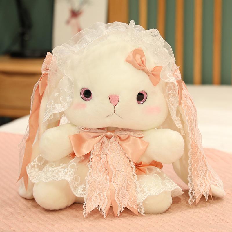 20cm Lolita Rabbit Baby Plushie White Bunny Cute Cartoon Rabbit Sitting Doll Satin Dressed Cute Animal Girls Girlfriend Gift