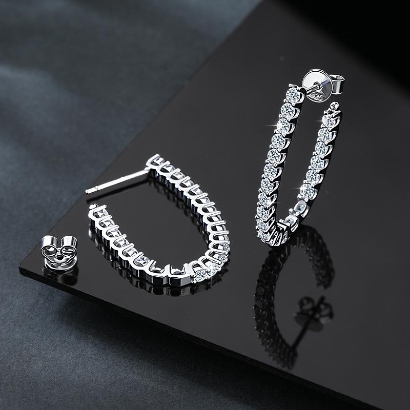 Moissanite & Sterling Silver Large Hoop Earrings: European & American Style, Light Luxury, Fashionable Design for Women