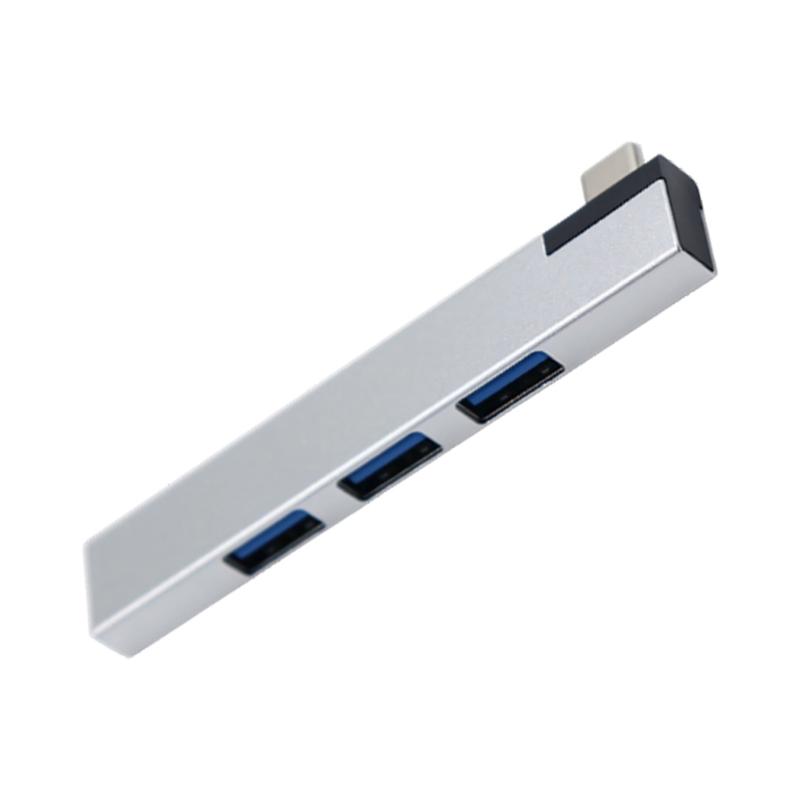 Aluminium 4-Port Mehrfach-USB-Splitter USB-C 90-Grad-Anschluss Platzsparendes Verlängerungskabel für Laptop-PC-Konsolen