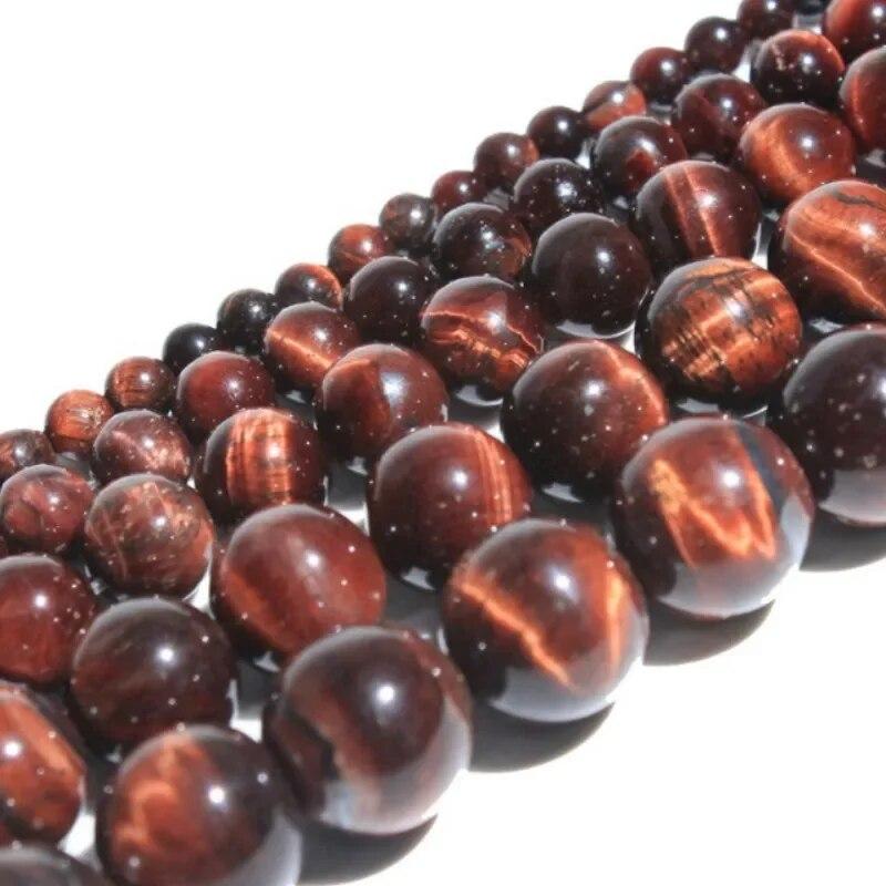 Perline sciolte di occhio di tigre rosso, pietra preziosa naturale, rotonda e liscia, per la creazione di gioielli