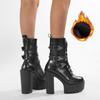 Gdgydh Punk Goth Women Motorcycle Boots Block High Heels Platform Shoes Woman Fashion Buckle Design Cool Street Winter Boots