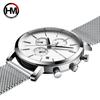 Hannah Martin Chronograph Quartz Stainless Black Men's Watch, Steel, Waterproof, Business, Stylish, Simple, Popular, Gift, (Silver)