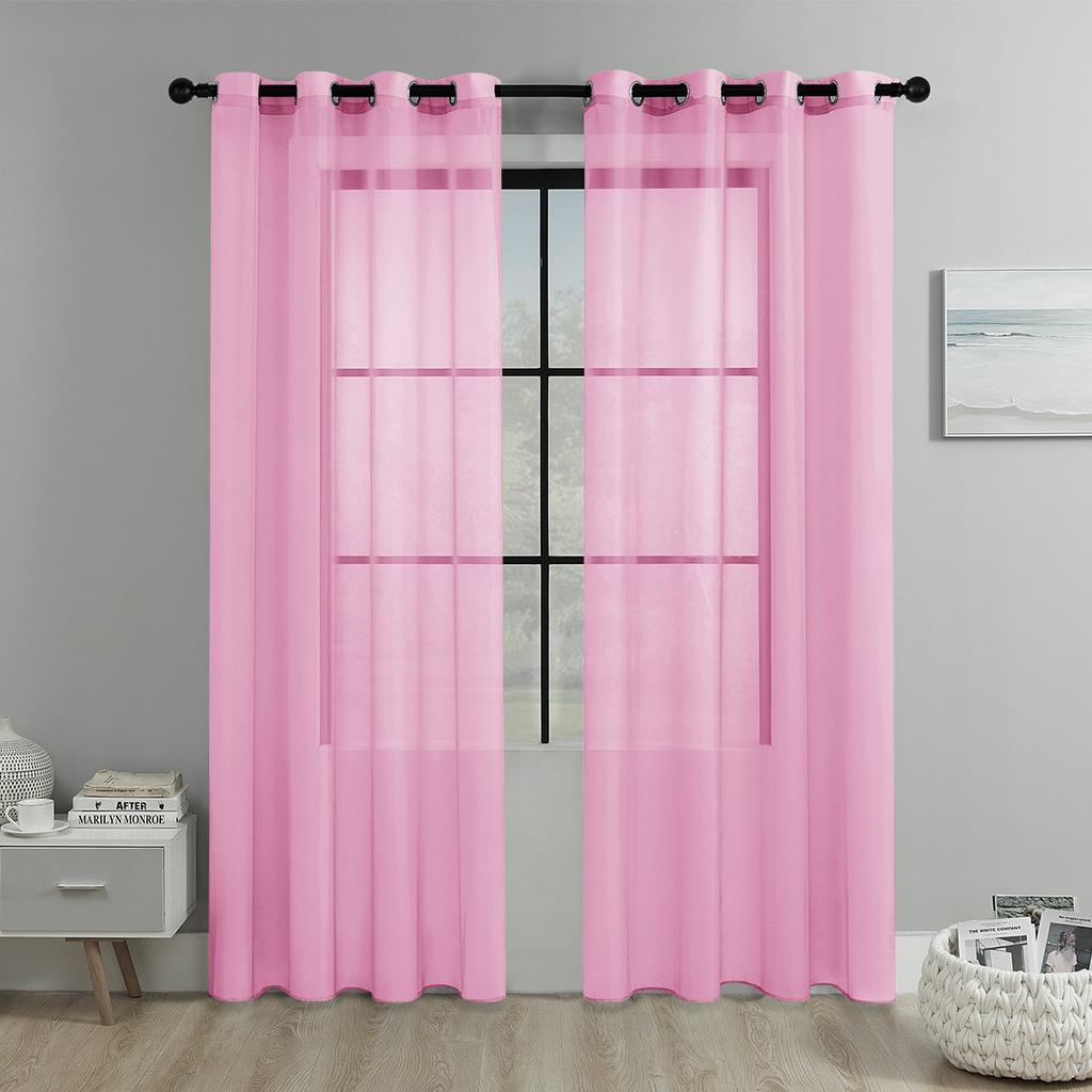 2025Solid Color Perforated Window Screen Semi-Blackout Curtain Living Room Balcony Window Screen Door Curtain Decoration