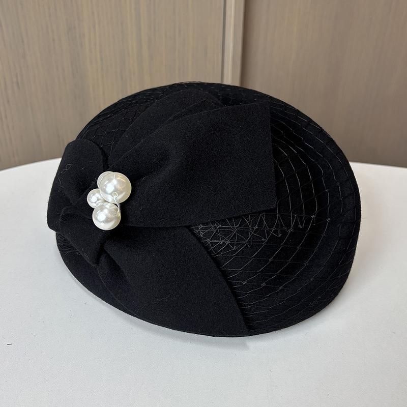 Pillbox Hat Vintage Fascinator Hat Women White Wool Felt Beret Cap Bridal Wedding Party Mesh Pearl Fedora Stewardess Hat Pillbox