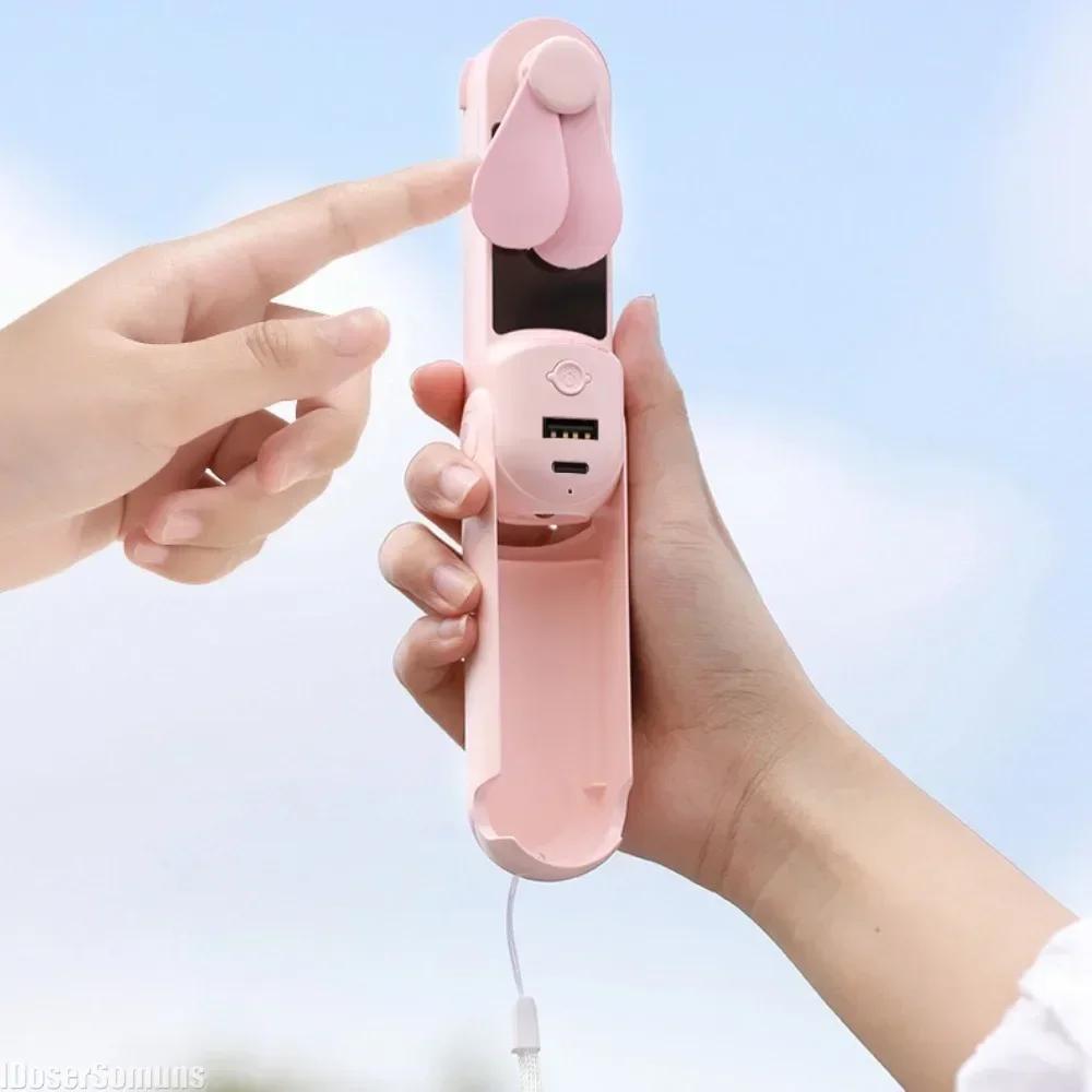 New Handheld Electric Fan USB Desktop Fan with LED Light Portable Mini Small Fan Mobile Phone Charging Bank Phone Stand Students