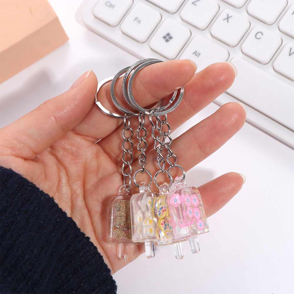 Milk Tea Fruit Ice Cream Keychain Acrylic Pendant Flower Slice Keyring   Earphone Case Pendant