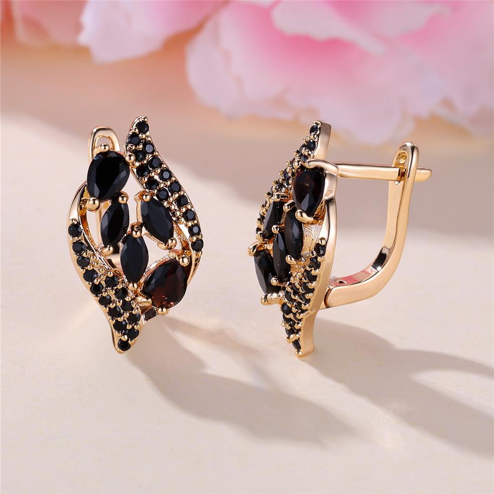 Charm Damen Schwarzer Kristallstein Niedliche Creolen Goldfarbe Einfacher Hochzeitsschmuck Für Frauen