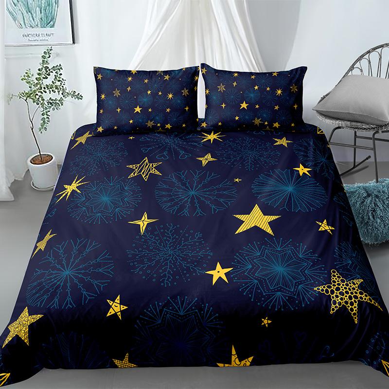 Stars Bedding Set Night Sky Kids Girls Boys Duvet Cover Set Dark Blue Home Textiles Galaxy Bedclothes Men Women Soft Quilt Cover