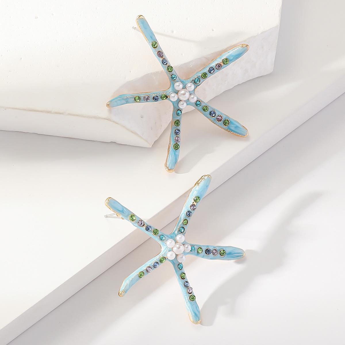 European & American Metal Rhinestone Octopus Pearl Starfish Seashell Conch Geometric Earrings
