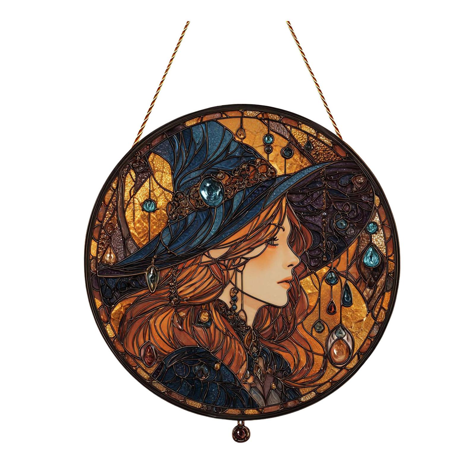 

Хэллоуин 2D акриловая шляпа ведьмы, подвесное украшение с подвесками в виде луны и звезды, оконное украшение One Size