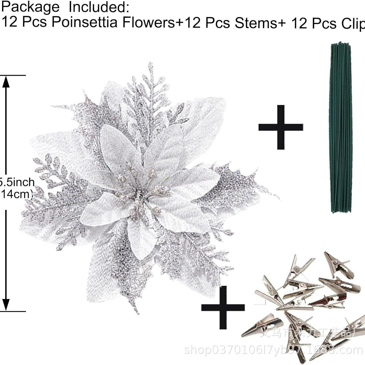 

Золотий пил Різдвяні квіти - Набір з 12 ялинкових прикрас ручної роботи, Квіткові аксесуари для готелю, вікна, домашнього декору або для використання як підвіска