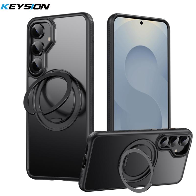 KEYSION N52 Magnetic 360° Ring Stand Case for MagSafe for Samsung Galaxy S25 Ultra 5G S25+ Matte Transparent Shockproof Phone Cover