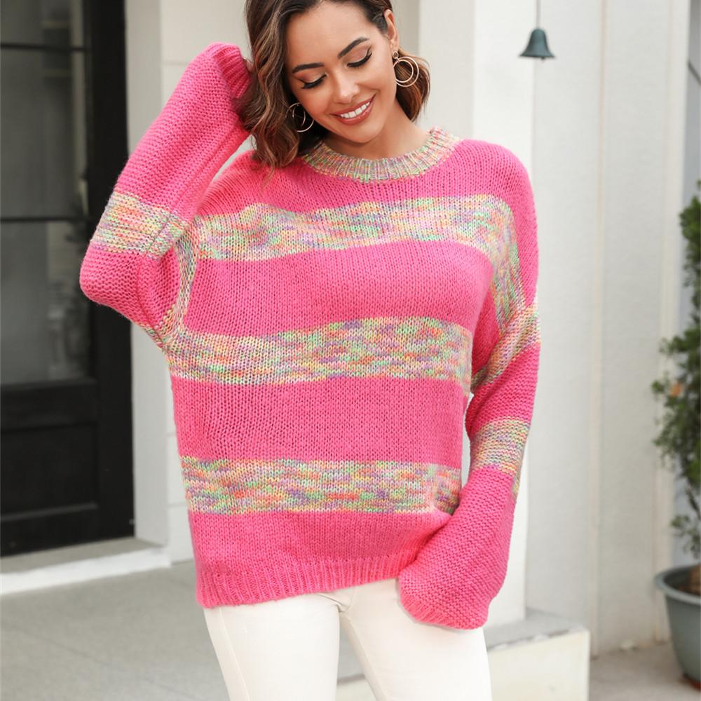 

GMXIA женские модные повседневные свободные свитера в полоску с принтом осень-зима с длинным рукавом и круглым вырезом XL розовый