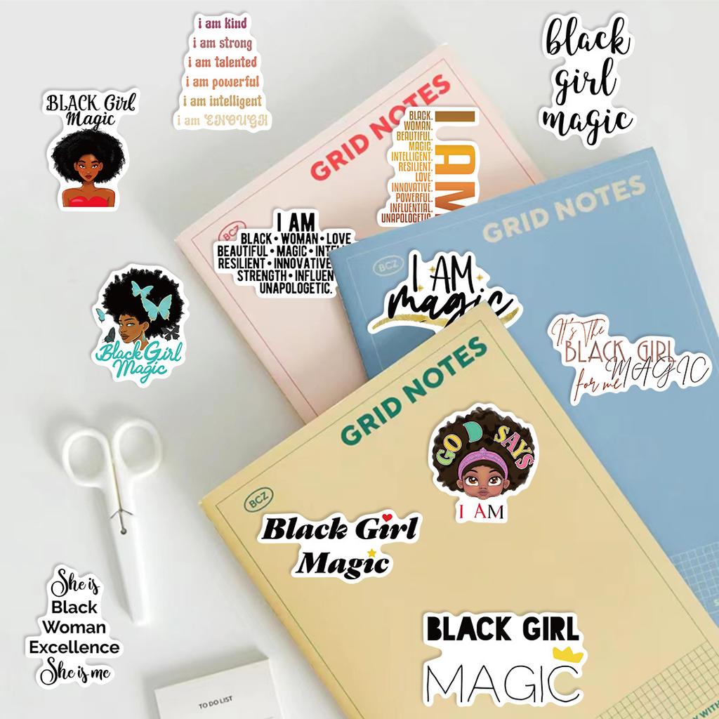 50 New Black Self-affirm Girl Graffiti Stickers Decorate Guitar Notebook Suitcase Waterproof