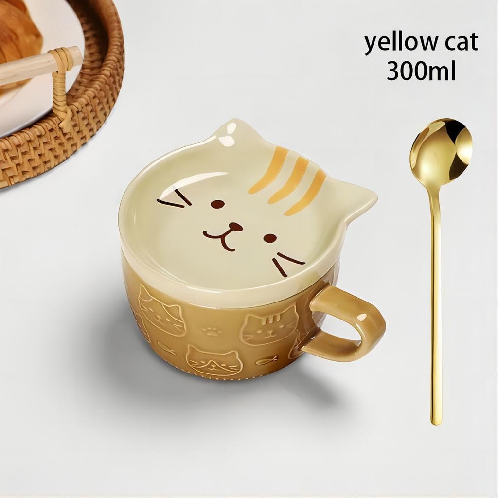 YWDL Cartoon Animal Ceramic Coffee Cup Kids Gift with Lid Mug Couple Coffee Cup Breakfast Milk Mug Porcelain Home Kitchenware