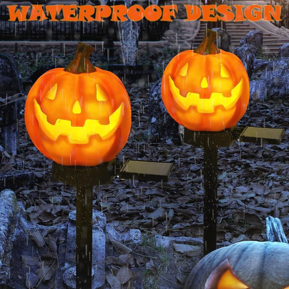 1 Pcs Halloween Pumpkin Pathway Solar Lights Lantern Stake Lights for Outdoor Halloween Decorations Yard Display Porch Decor