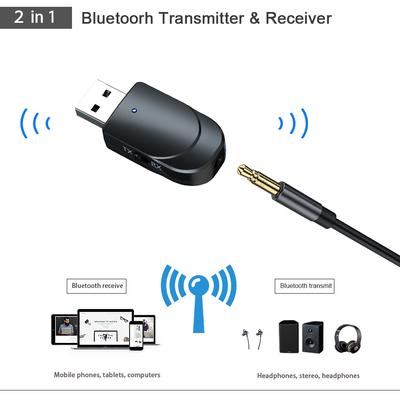 2'si 1 arada Bluetooth 5.0 ses alıcısı araç kiti 3,5 mm jak AUX verici otomatik müzik USB Dongle kablosuz araç hoparlörü amplifikatörü için