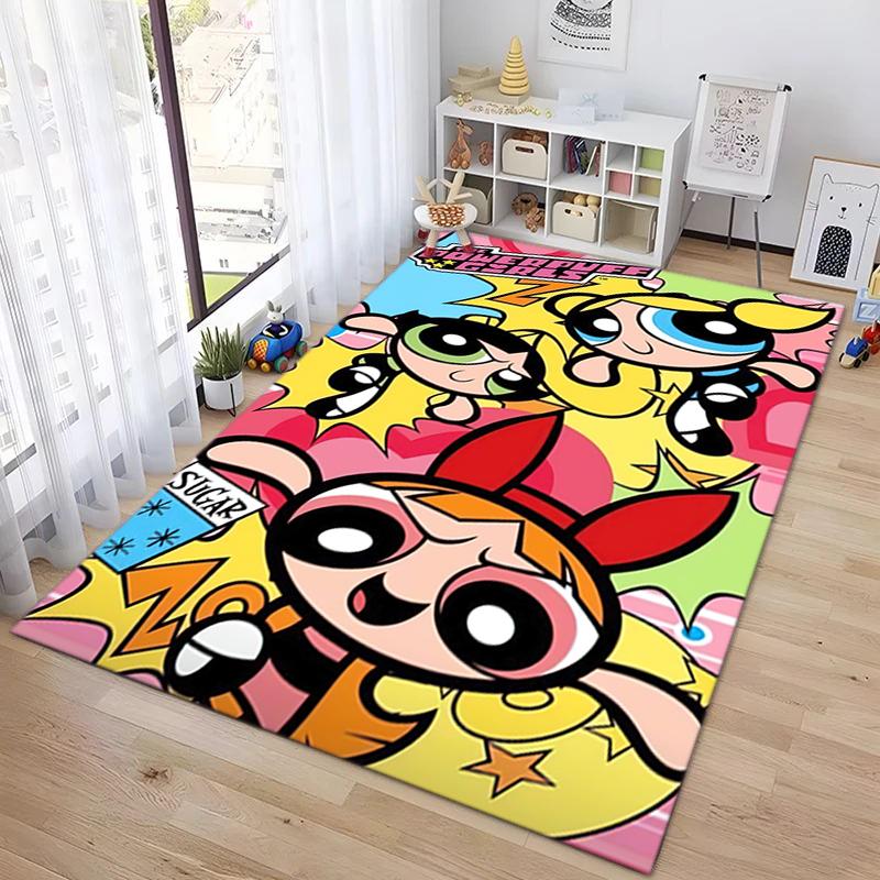 1Pc The Powerpuff Girls Printed Rectangle Carpet, Home Door Mat, Outdoor Travel Protection Carpet A7