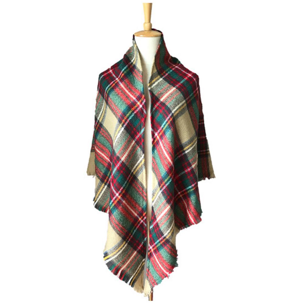Spring Autumn Winter Imitation Cashmere Double-sided Colorful Plaid Triangle Scarf Women's Neck Shawl