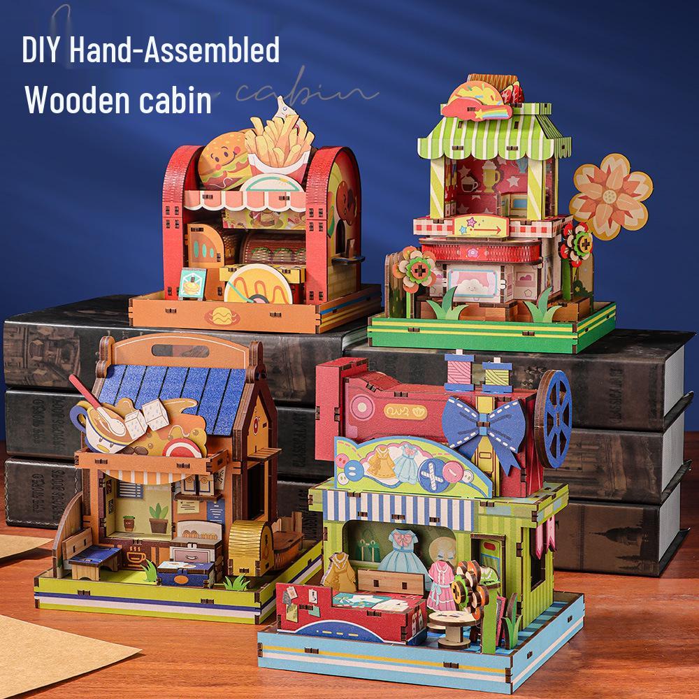 3D Cartoon Wooden House Puzzle & Pen Holder - DIY Desk Storage Gift