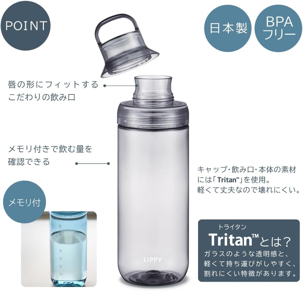 OSK LIPPY Water Clear Made in Easy to with Handle and Room Temperature BC-1000 Bottle, 1000ml, Blue, Japan, Clean, Gasket, Lightweight,