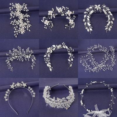 Silver Color Crystal Hairband For Women Prom Pearl Rhinestone Headband Bridal Wedding Hair Accessories Jewelry Hairband Tiaras
