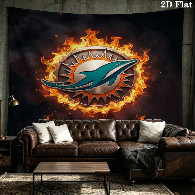 Benutzerdefiniertes Namensschild Miami Dolphins Bedruckter Wandteppich – Wandbehang für Schlafzimmer, Studentenwohnheime und Heimdekoration