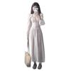 Early autumn French pink long-sleeve dress, women's outfit, new early autumn waist-cinching slimming elegant long skirt