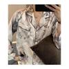 Women's New Spring and Fall Ice Silk Pajamas Home Style Suit Girl Ink Printing Silk Pajamas Ins Advanced Sense of Homewear