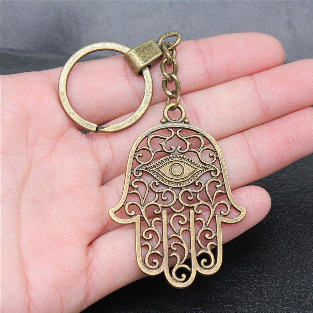 Star of David Talisman Amulet Pendant Antique Bronze Metal Keychain with 30mm Ring for Boys Bag Charm
