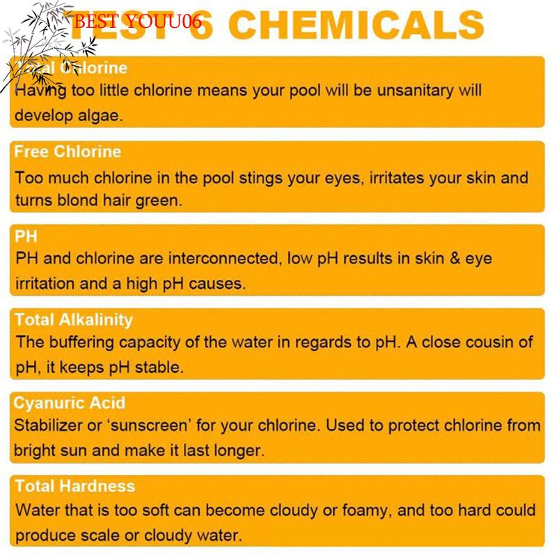 Hot 50 Pcs/Bottle 6 In 1 Multipurpose Chlorine PH Test Strips SPA Swimming Pool Water Tester Paper