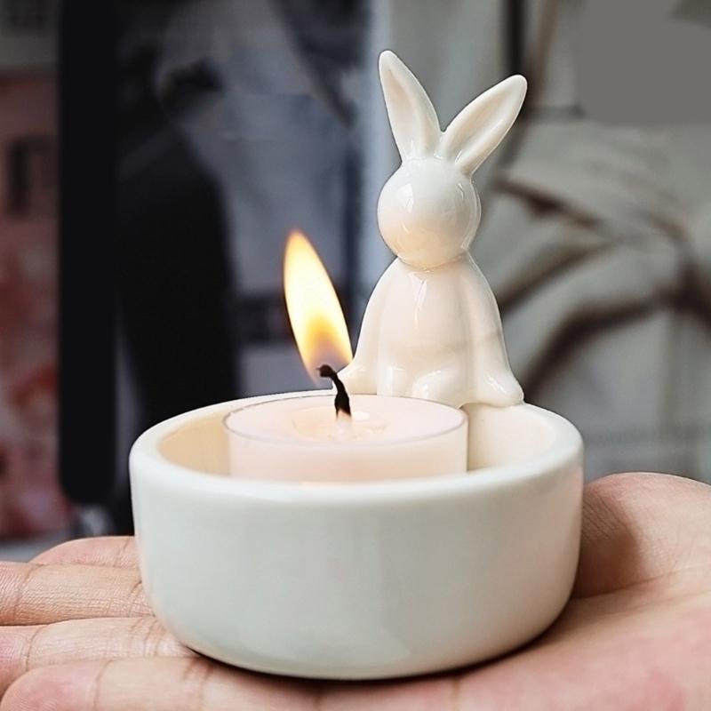 Lovely Candle Stand Ceramic Rabbit Tealight Holder for Easter and Everyday Use Decorative Candlestick