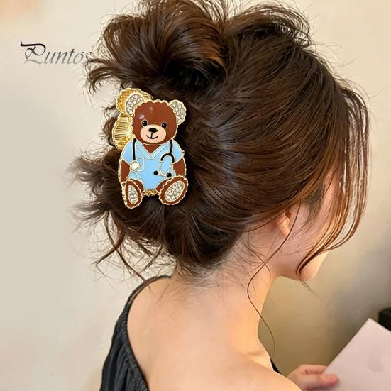 Hair Claw for Medium Long Claw, Size Metal Gripper with Anti-Slip Teeth, Medical Bear Rhinestone Decorated Clip Design Shark Medium-Long Buns
