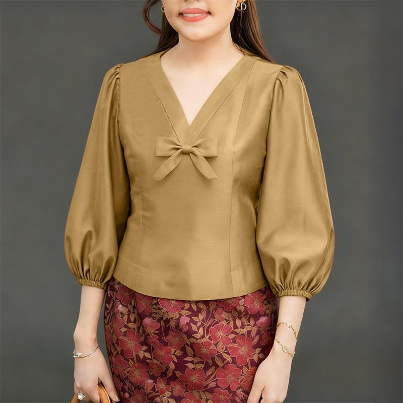 ZANZEA Women Casual V-Neck Solid Color Summer 3/4 Sleeve Blouse