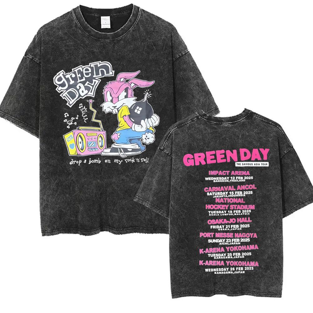 Washed Vintage Punk Band Green Day Cartoon Funny Merch Tshirt Men Women Clothing Rock Oversized T Shirts Mens Fashion Tshirts