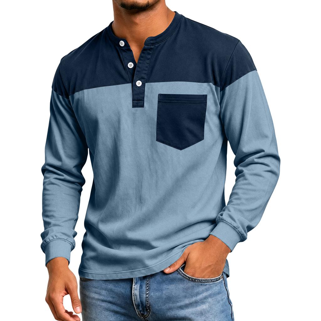 Men's Color Block Long Sleeve Shirt Casual Top for Spring and Fall