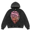 Mens Vintage Washed Hoodie With Distressed Graphic Print Loose Fit Cotton Pullover Fall Casual Wear