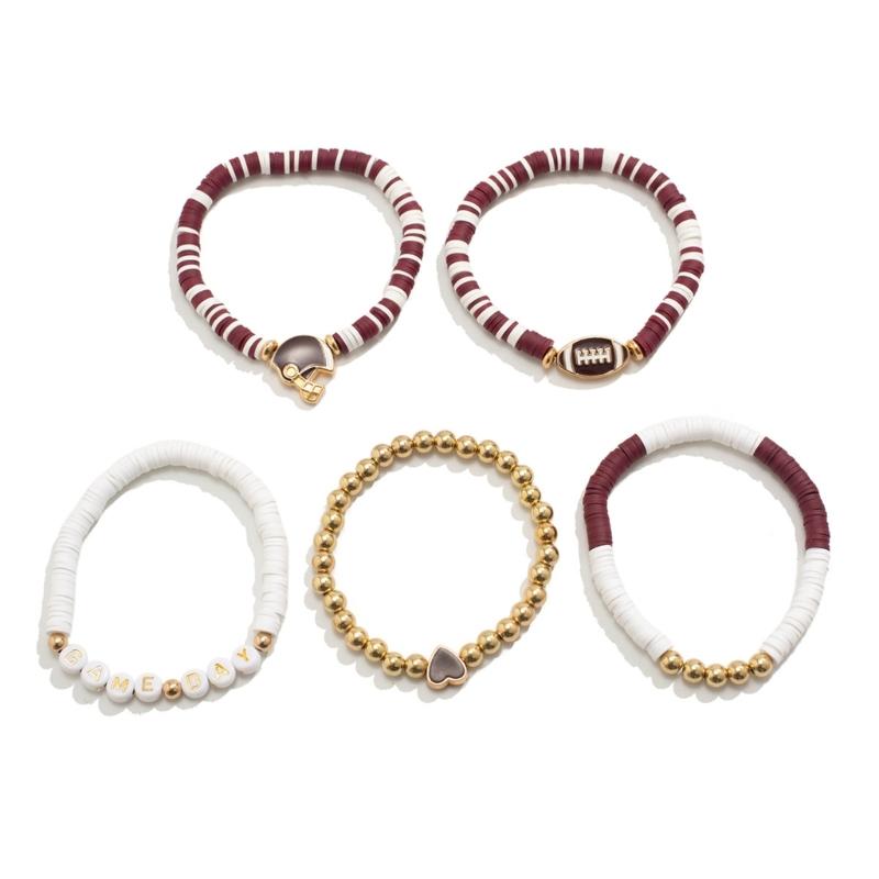 Versatile Unisex Football Charm Letter Beaded Bracelet Elastic Band Handchain for Everyday Wear Street Hand Jewelry
