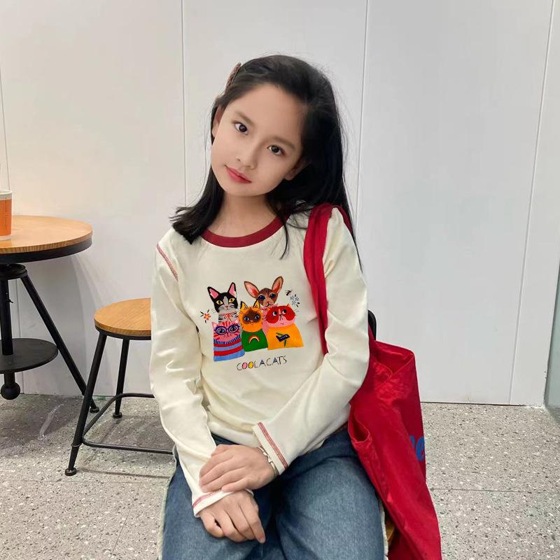 Girls Autumn Winter Cotton Cartoon Long Sleeve T Shirt Baby Chic Round Neck Top Kids Comfortable Base Layer