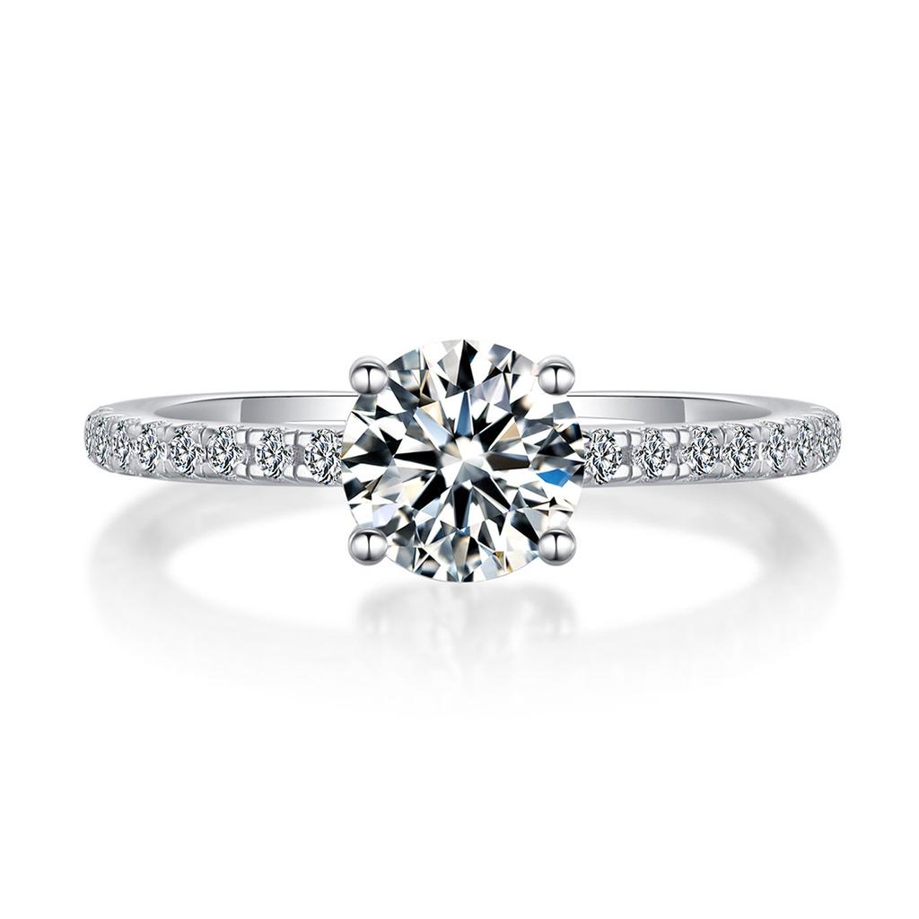 BLUEONE Moissanite Ring Engagement Ring Electroplated 18K White Gold Hand Jewelry Spot