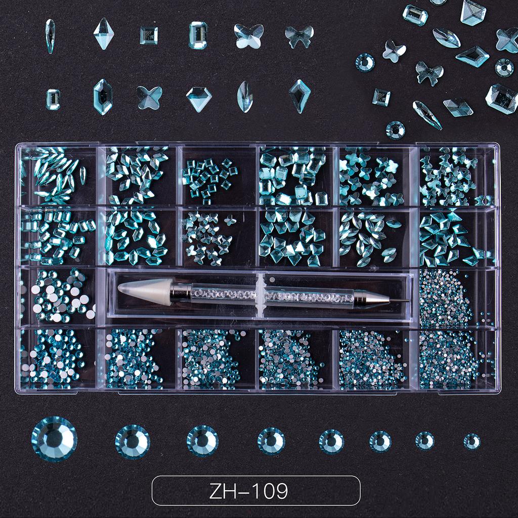 Nail Art 21 Grid Rhinestone Box Nail Art Diamond Flat Bottom Special-Shaped Diamond Nail Rhinestone Nail Art Jewelry Set