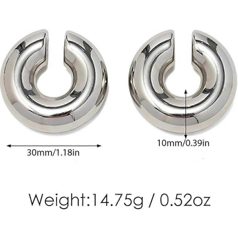 Wide C-shaped Ear Cuff Earrings, No Piercing, Gold & Silver, Smooth Finish,