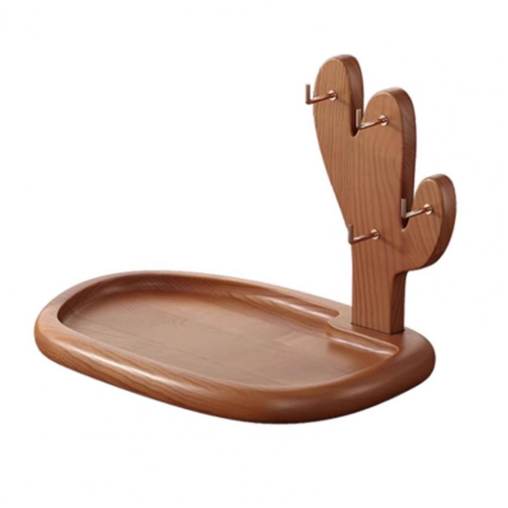 Key Storage Tray Key Dish with Hooks Rustic Wooden Entryway Key Holder with Hooks Solid Wood Jewelry Dish Organizer for Glasses