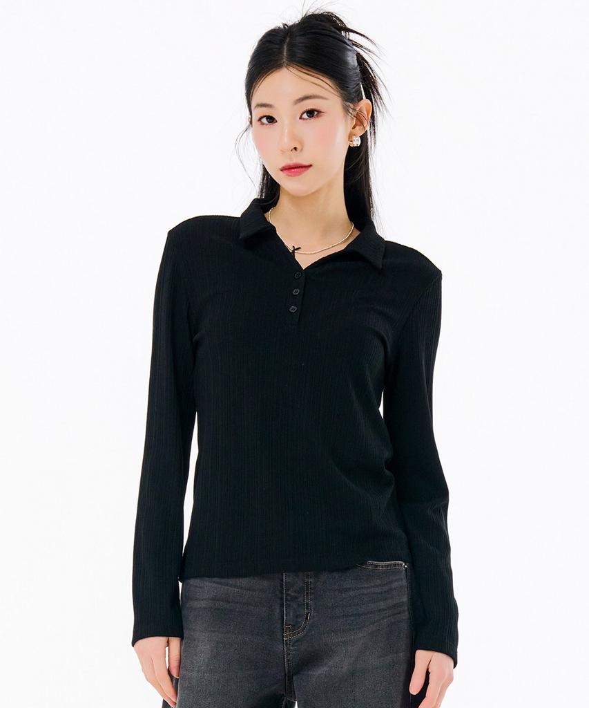 CHASECULT Women'S Ribbed Open Collar Long Sleeve T-Shirt-Farg5162B03