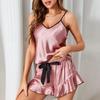 Women's Imitation Silk Two-Piece Pajama Set - Sexy Camisole & Shorts for Summer