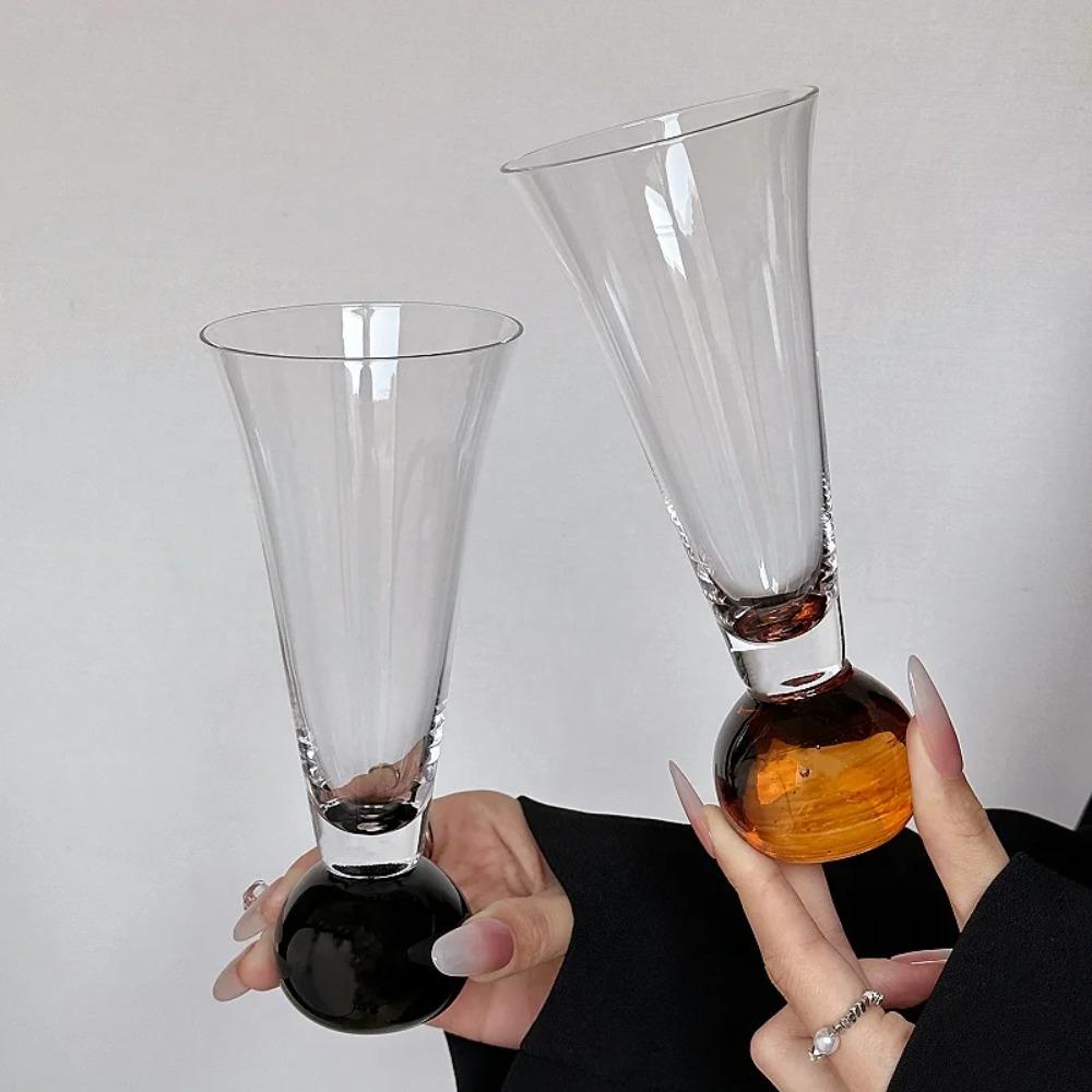 Transparent Glass Drink Cup Ball Shape Bottom Horn-shaped Highball Glasses INS Style Glass Milkshake Cup Wedding