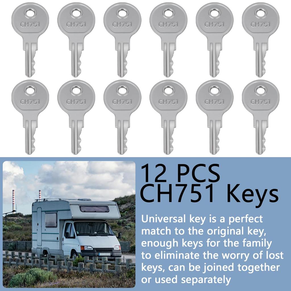 12 Pcs CH751 Key, CH751 Universal Replacement Keys for RV Compartments Campers Door Hatch RV Doors Cabinets Storage Boats Trailers Tool Boxes