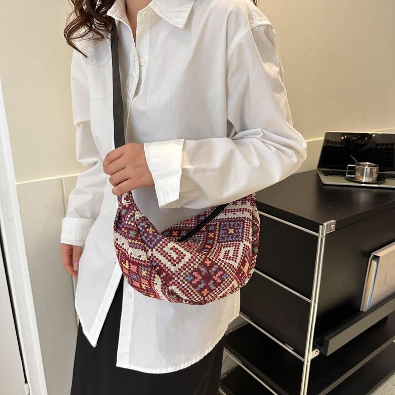 National style large capacity 2025 new trend fashion bag canvas dumpling casual shoulder oblique span bag